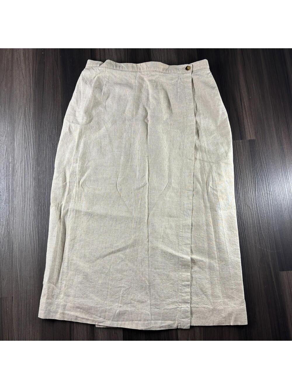 Vintage Requirements Linen Blend Wrap Midi Skirt Size 16 Tan